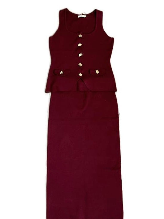 Gold button waist coat pencil skirt co ord