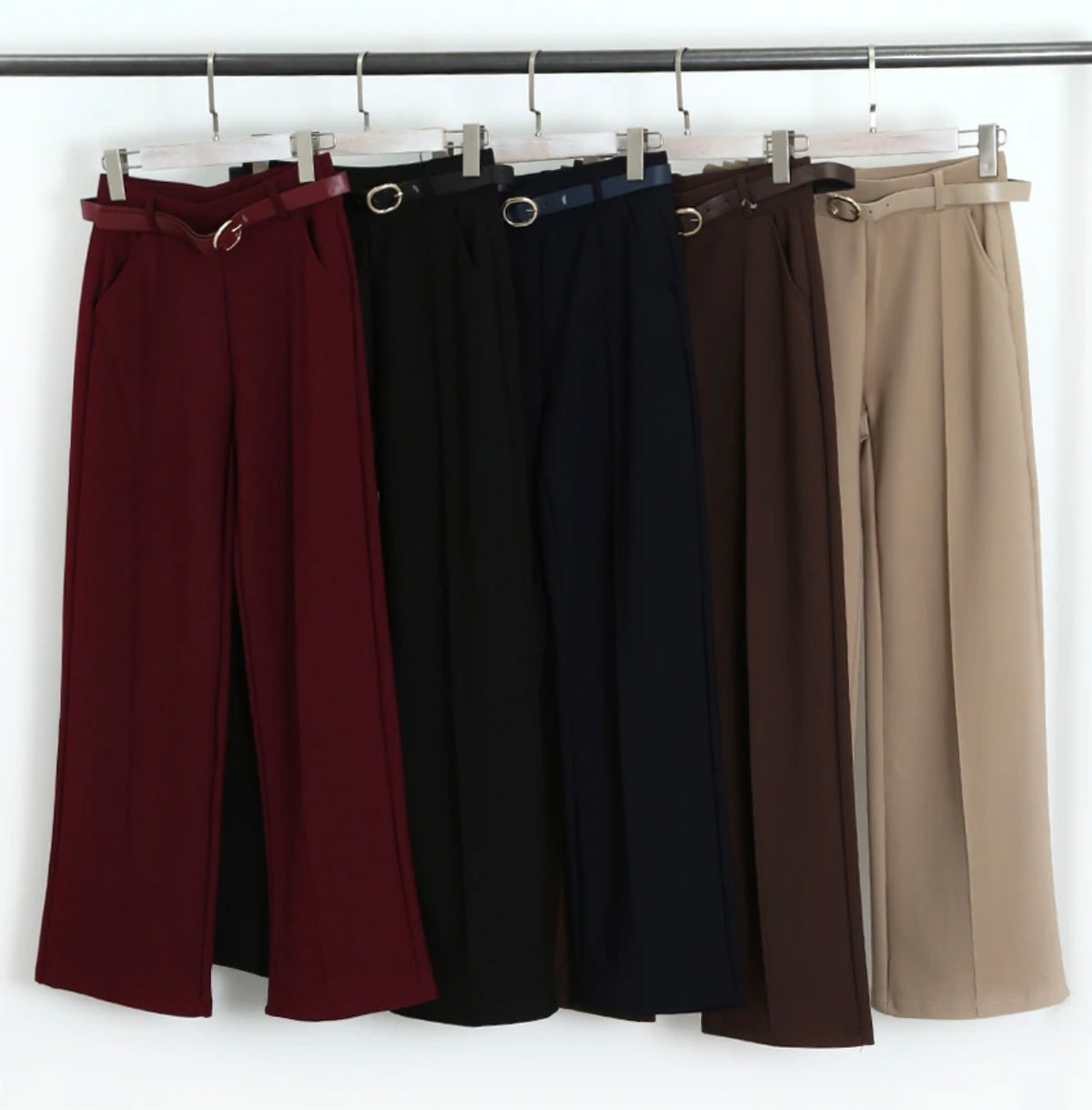 Navy blue belted trousers