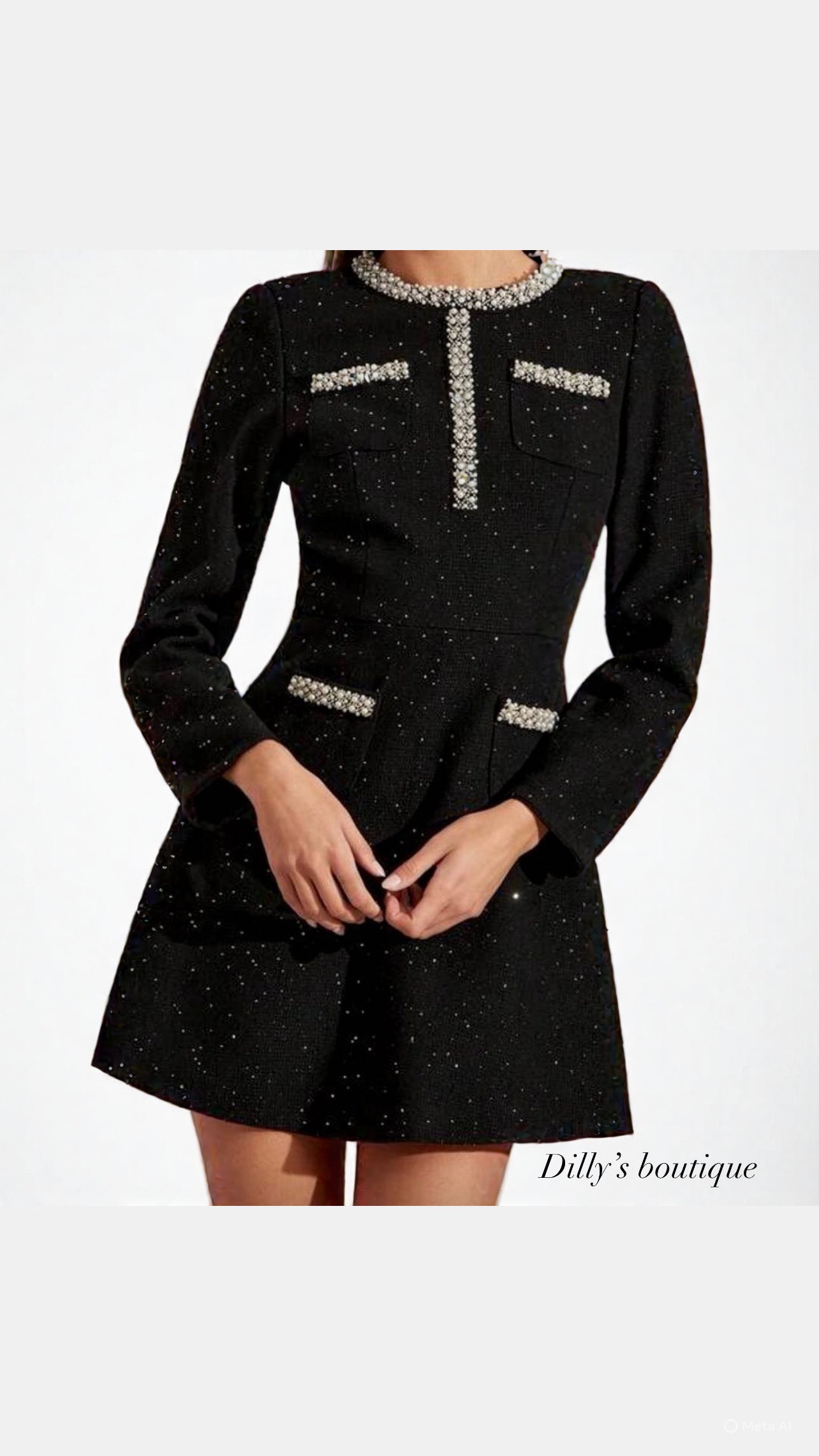 B Tweed long sleeve dress