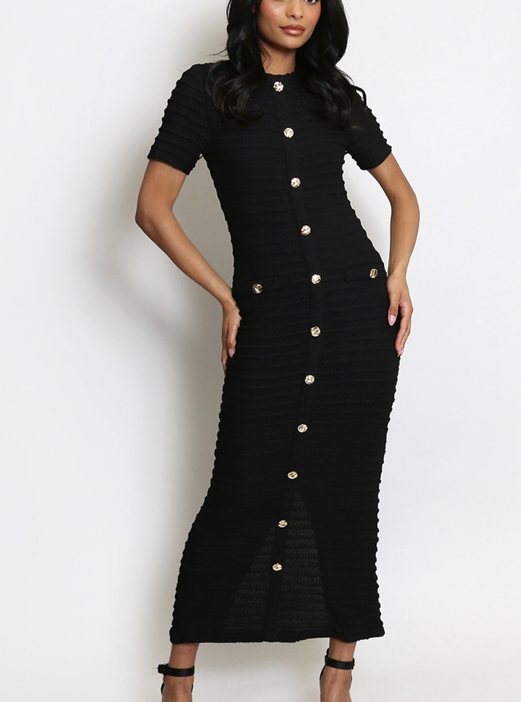 Adele Pencil dress with gold buttons
