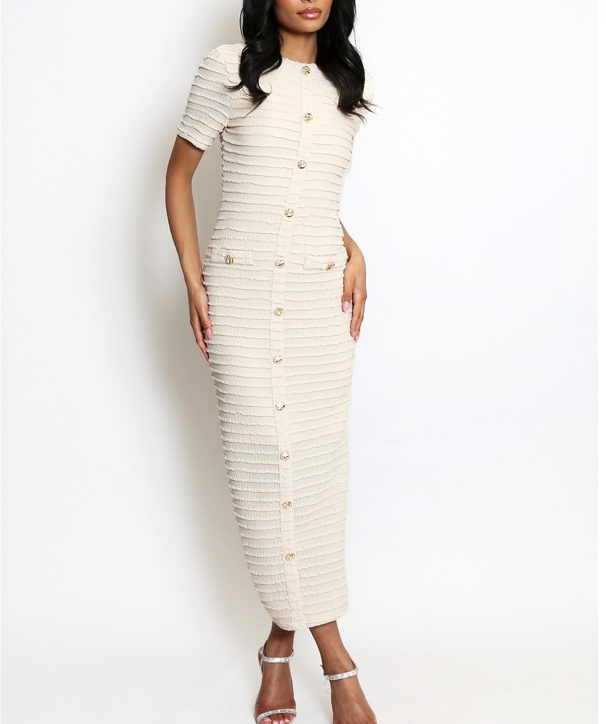 Adele Pencil dress with gold buttons