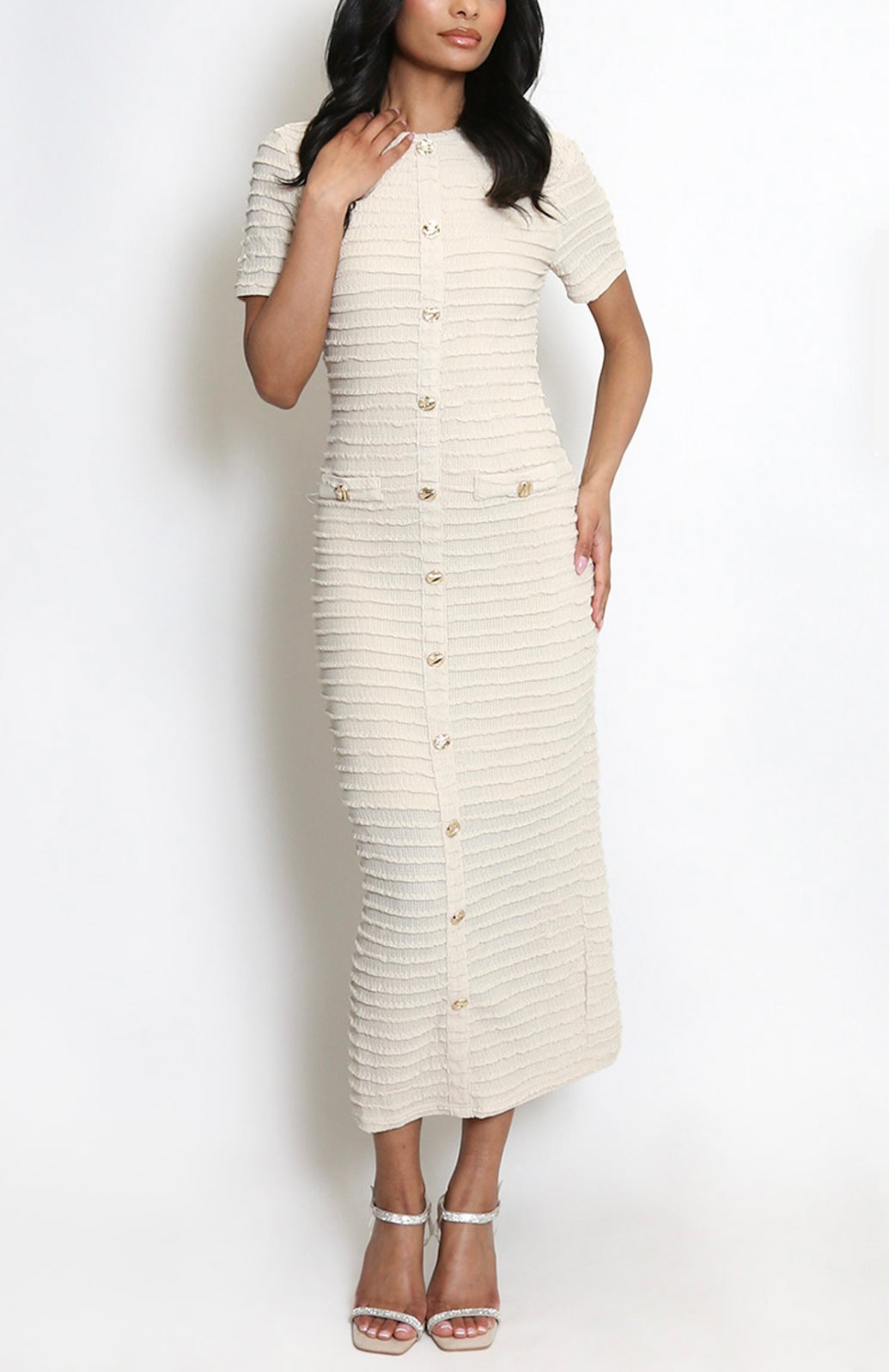 Adele Pencil dress with gold buttons