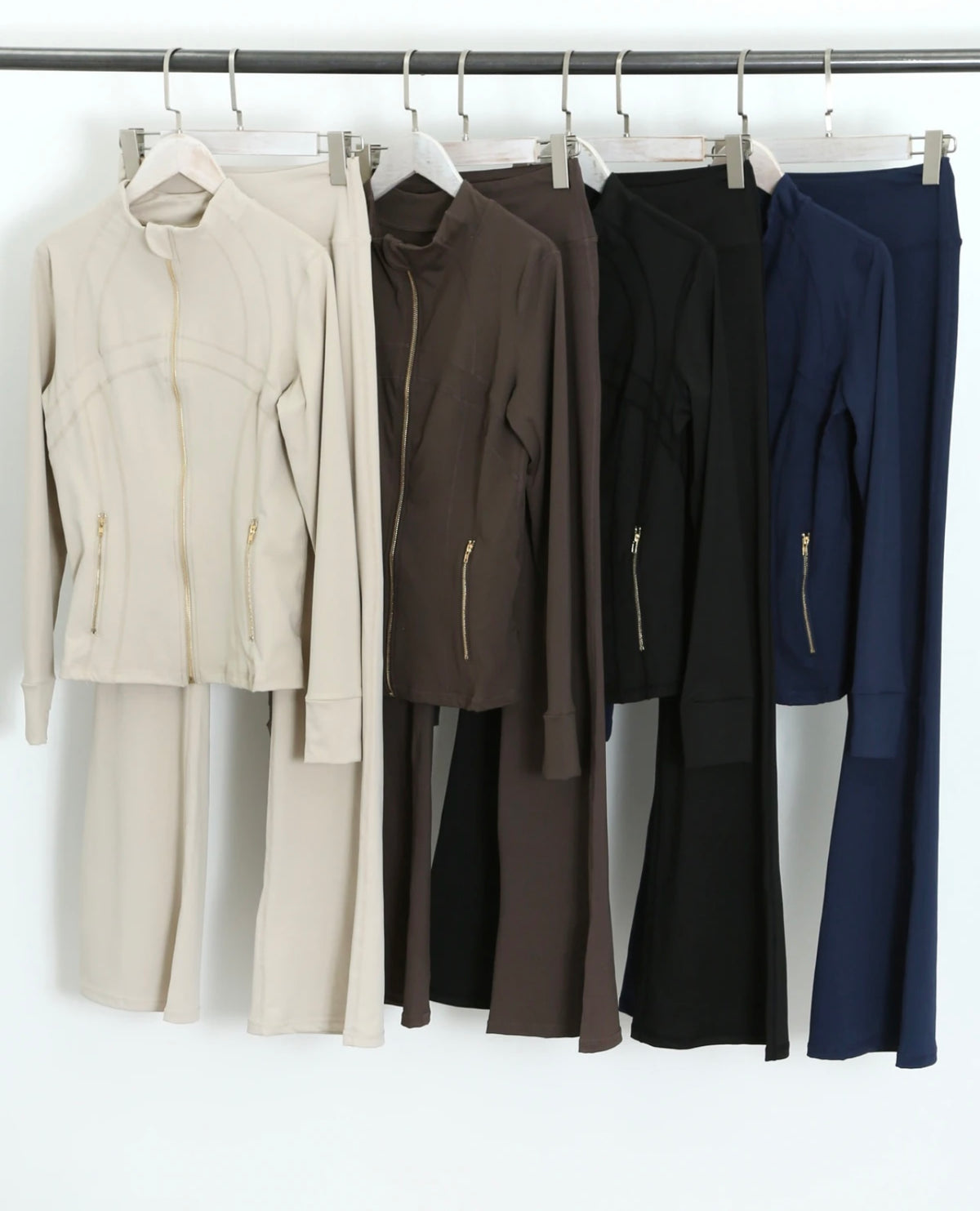 Panelled Fitted Gym Jacket And Flare Trouser Set