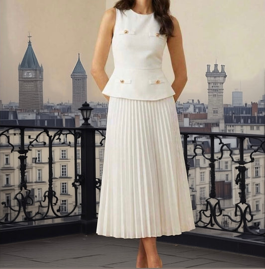 Bb Sleeveless white dress with pleated skirt