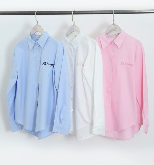 St Tropez oversized Embroidered Cotton Shirt