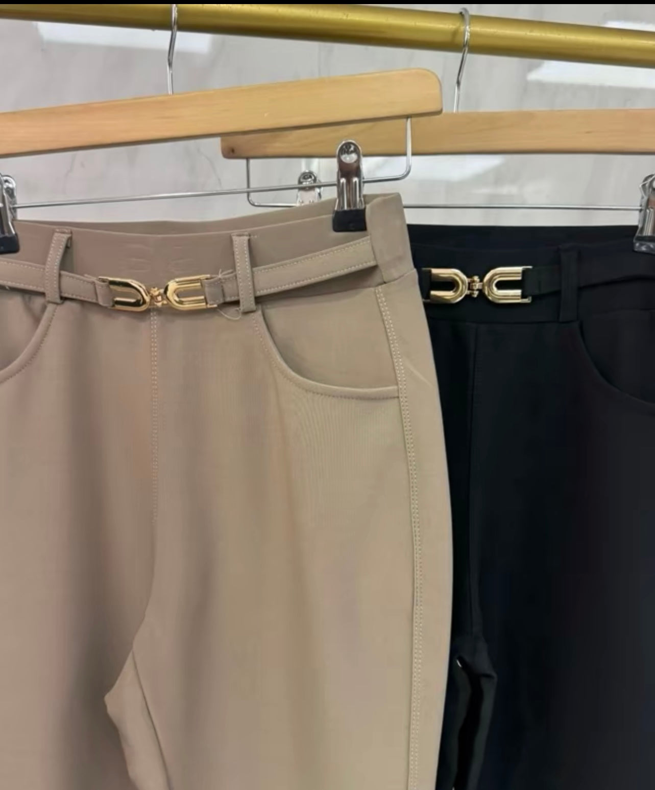 Full stretch gold buckle trousers