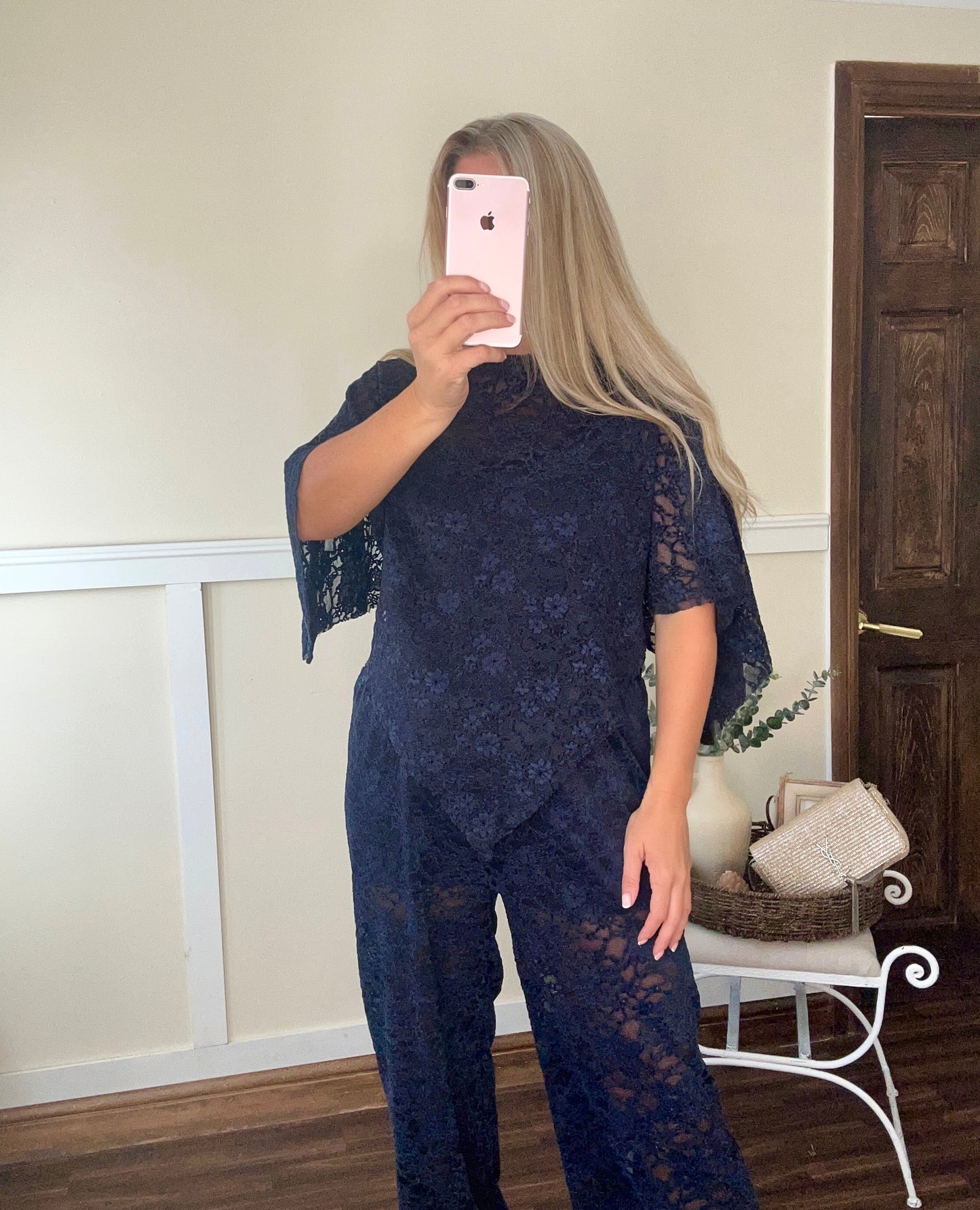 Lace Co ord poncho top & wide leg trousers