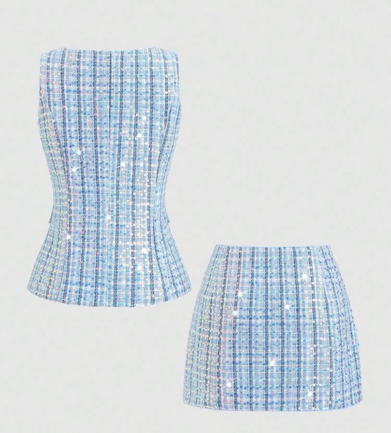 Blue sequin tweed Co ord