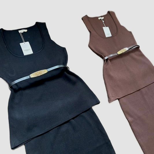 Belted pencil skirt sleeveless top Co ord