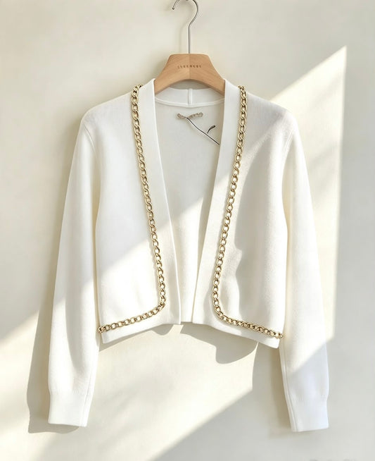 Gold chain cardigan white
