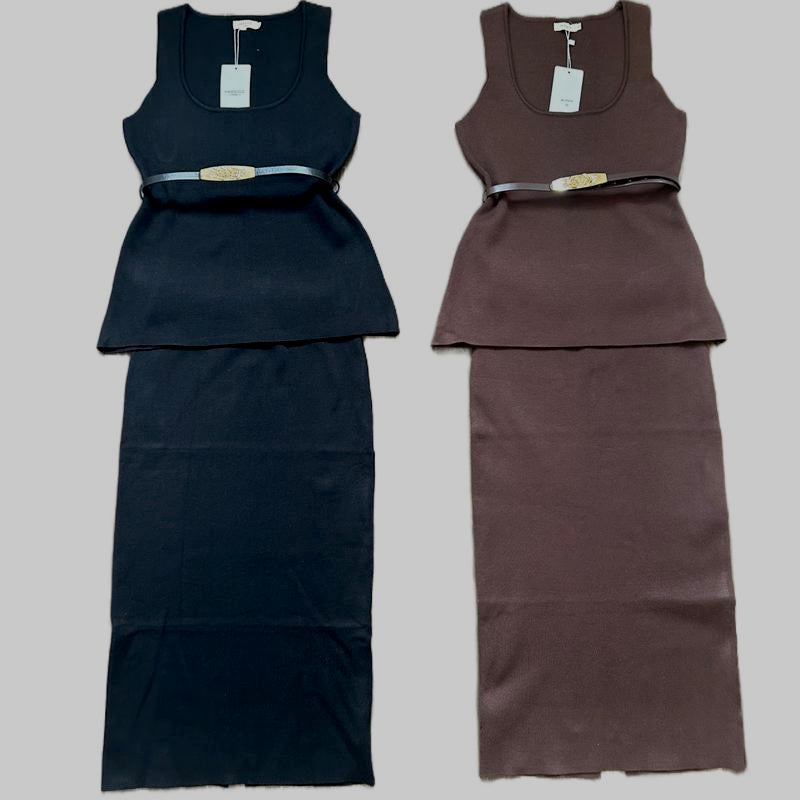 Belted pencil skirt sleeveless top Co ord