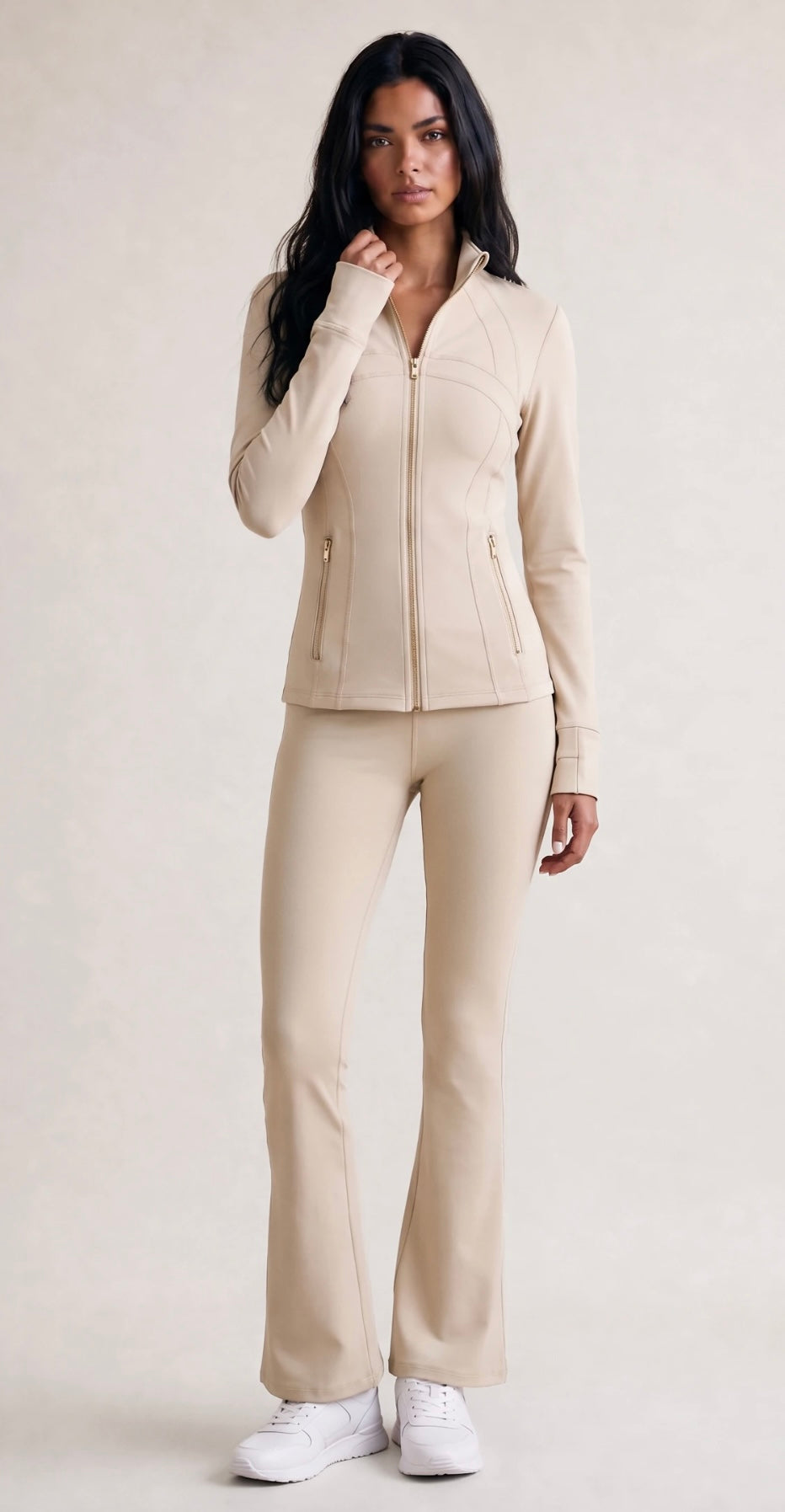 Panelled Fitted Gym Jacket And Flare Trouser Set