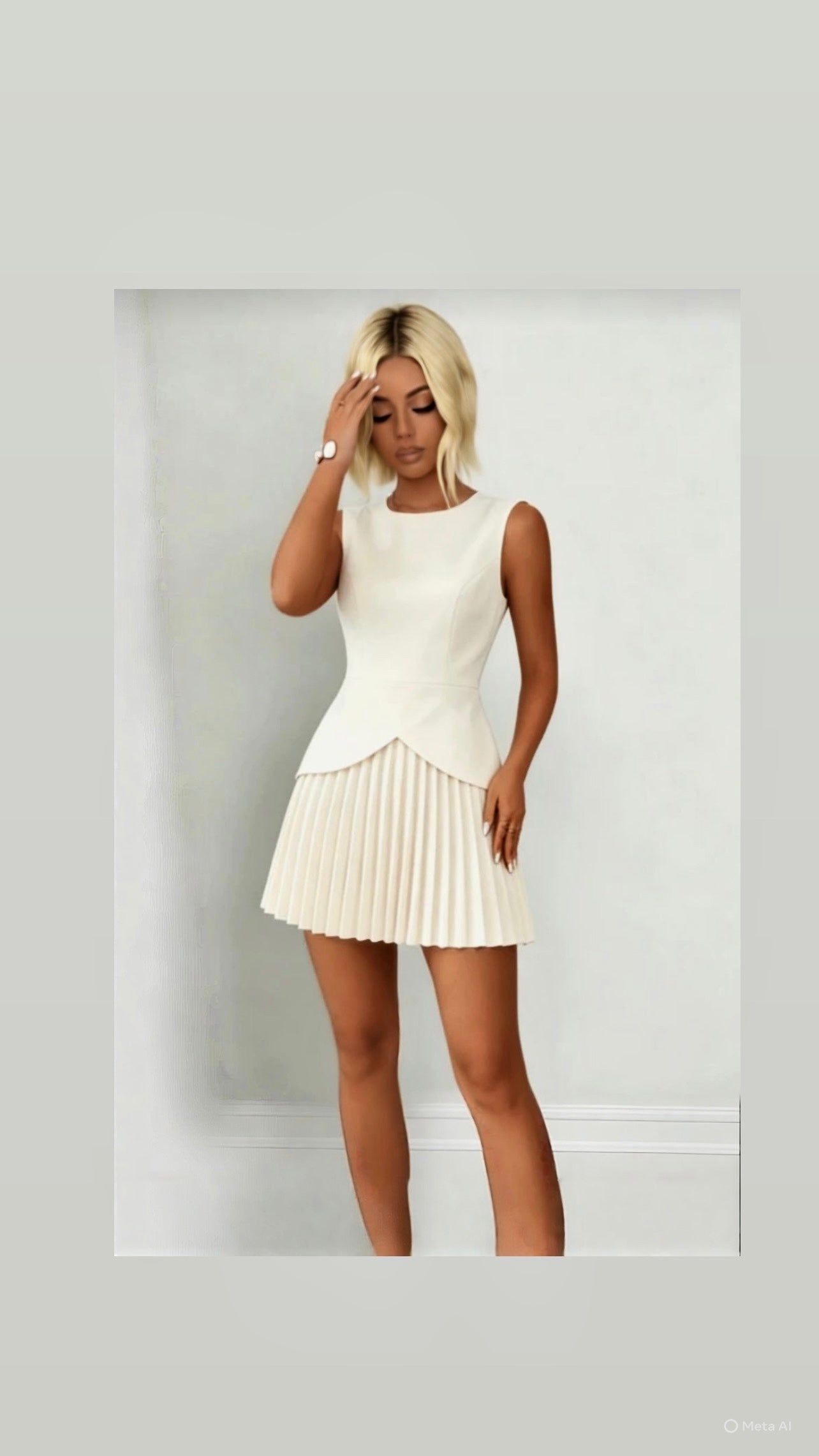 White pleated summer dress mini