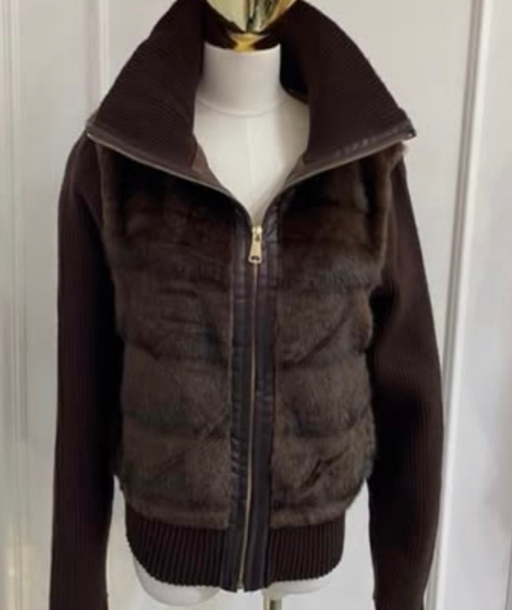 Brown faux fur cardigan/ jacket
