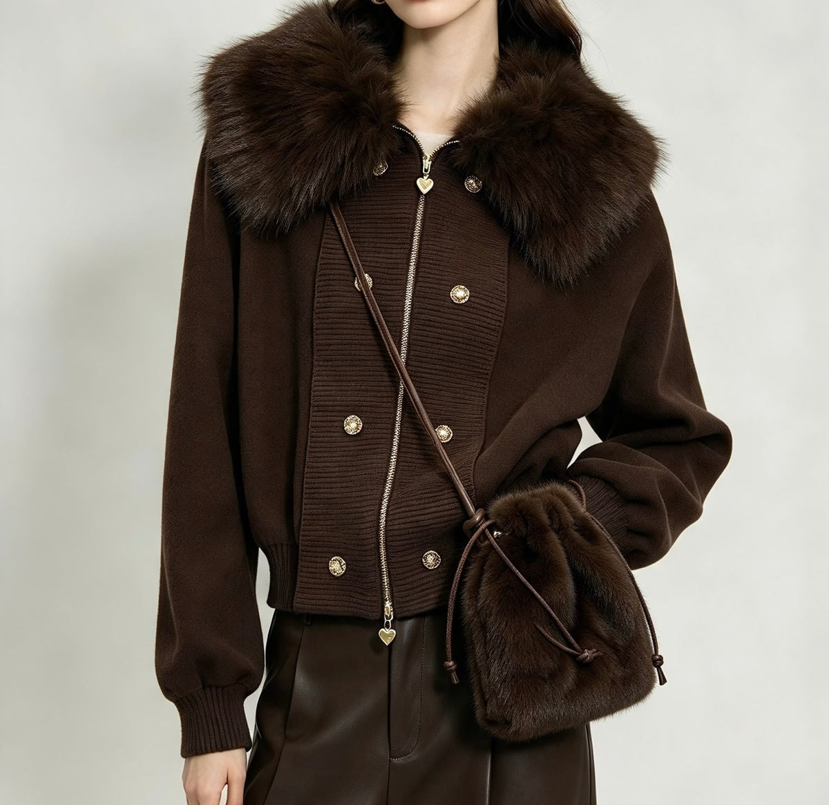 Faux fur collar cardigan