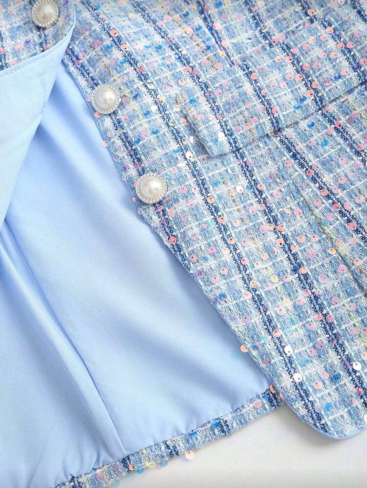 Blue sequin tweed Co ord