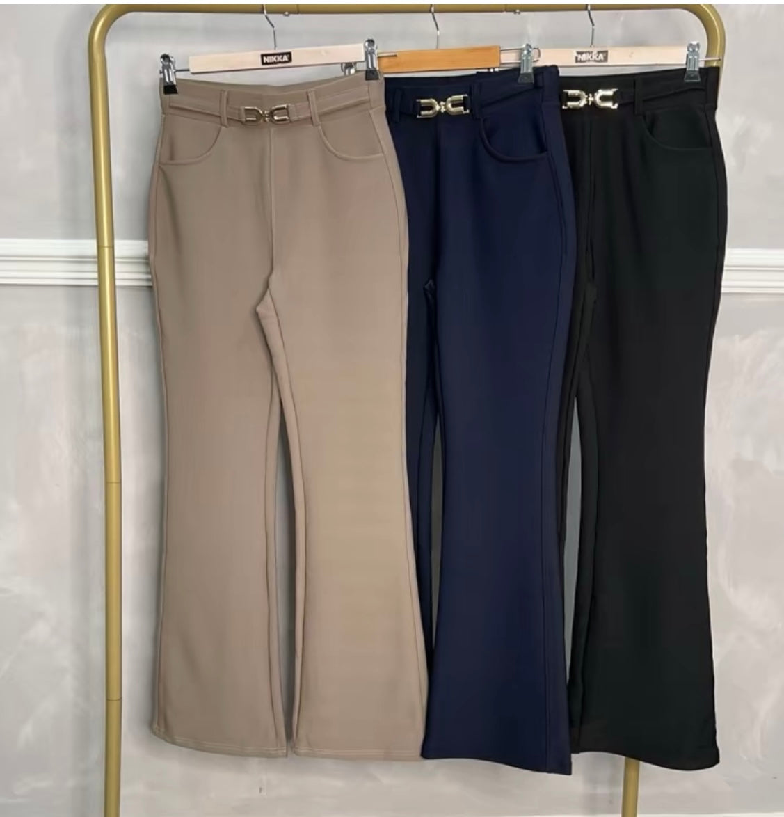 Full stretch gold buckle trousers