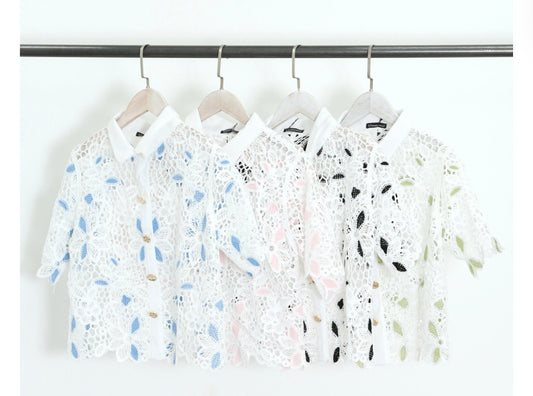 Embroidered Lace Up Blouse