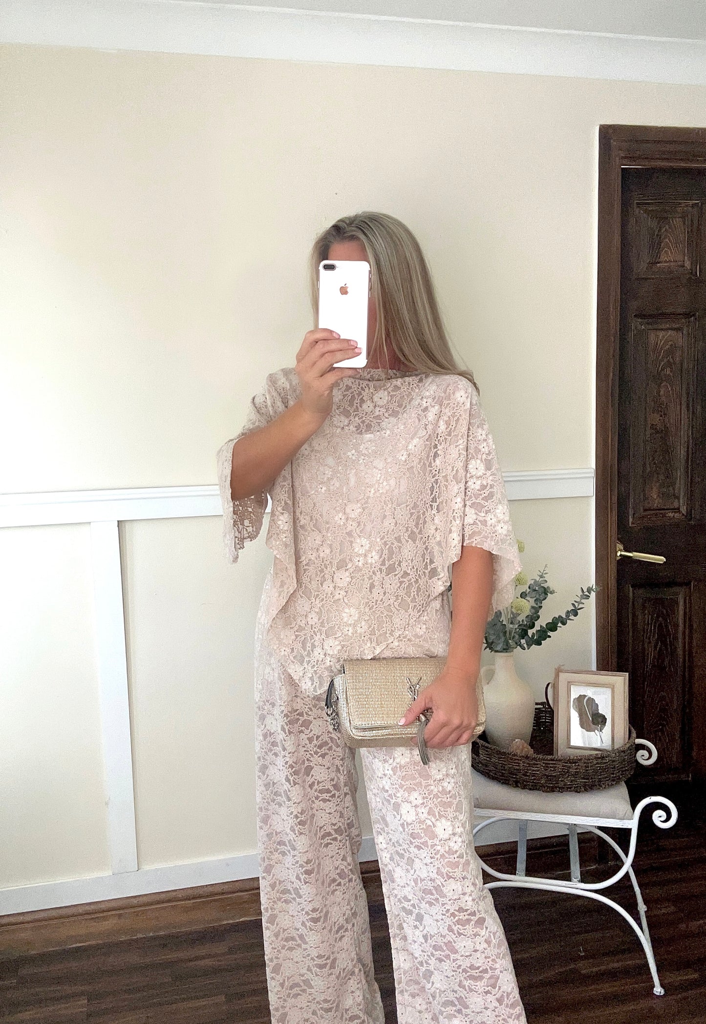 Lace Co ord poncho top & wide leg trousers