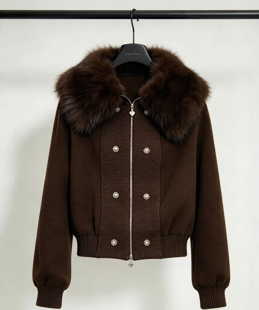 Faux fur collar cardigan
