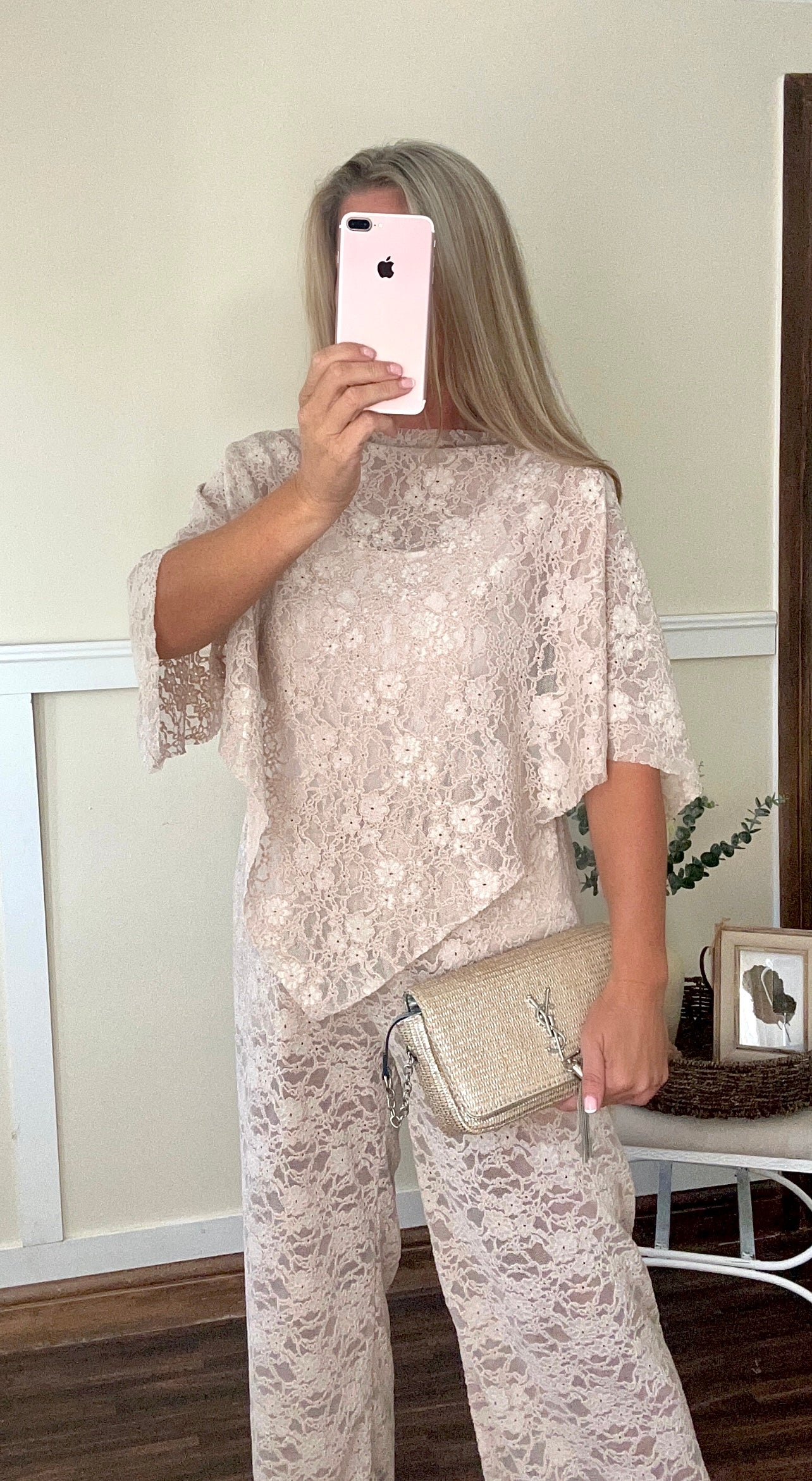 Lace Co ord poncho top & wide leg trousers