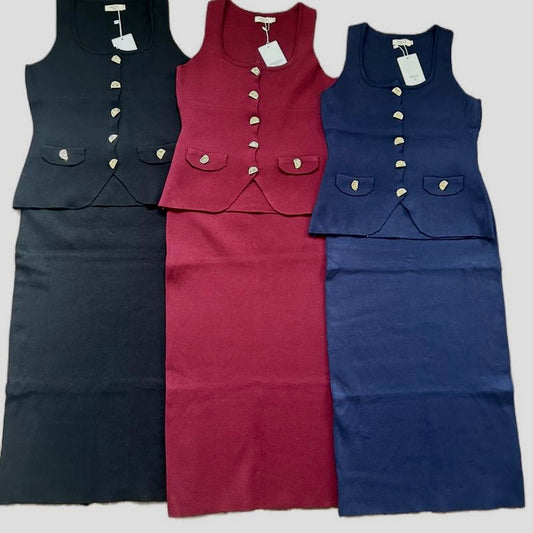 Gold button waist coat pencil skirt co ord