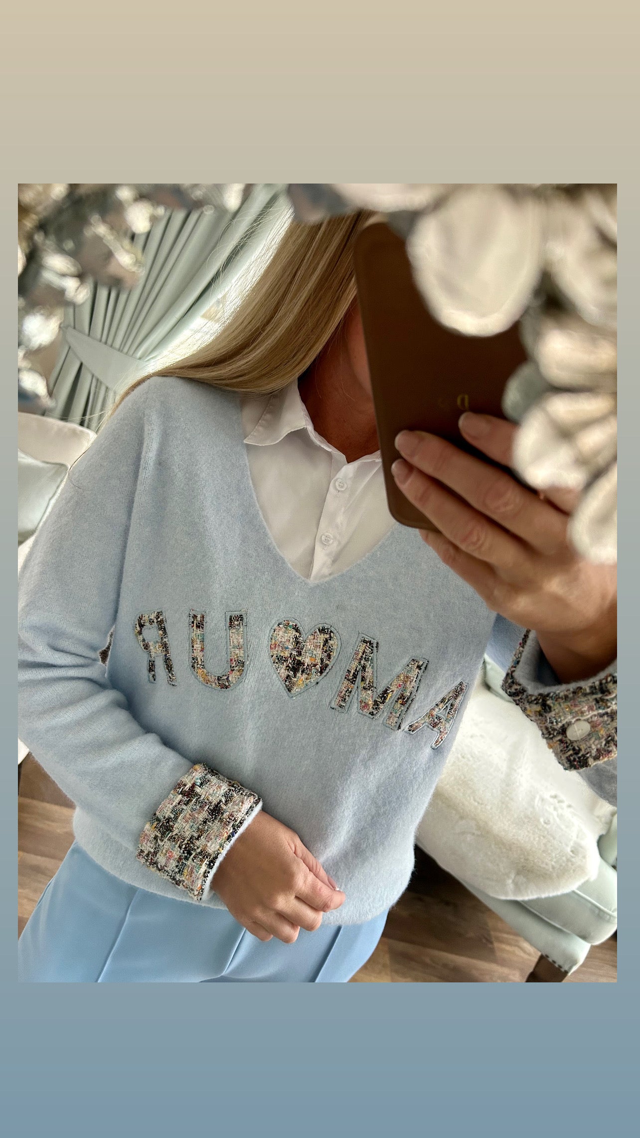 Amor ,tweed ,cuffs ￼,jumper