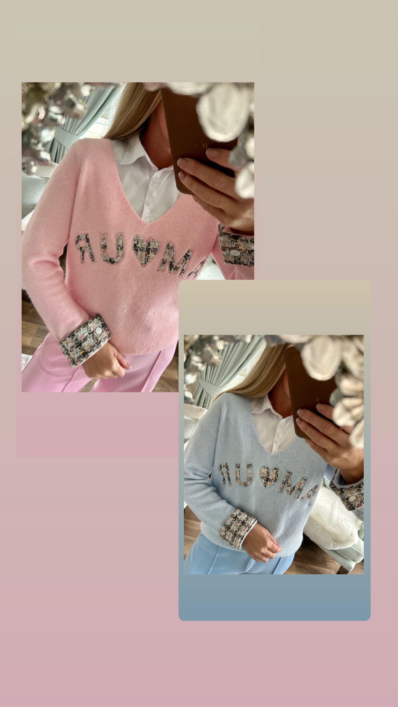 Amor ,tweed ,cuffs ￼,jumper