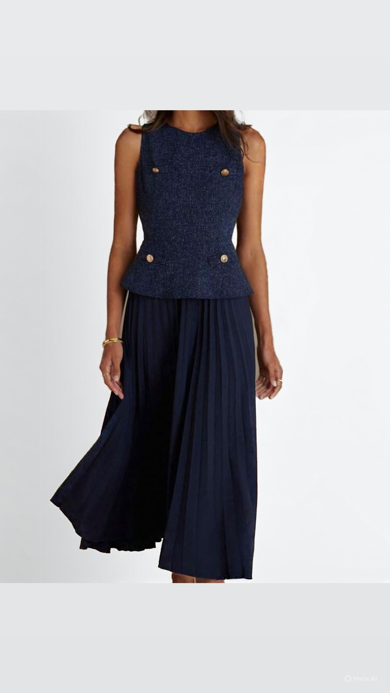 Bb Sleeveless pleated navy blue dress