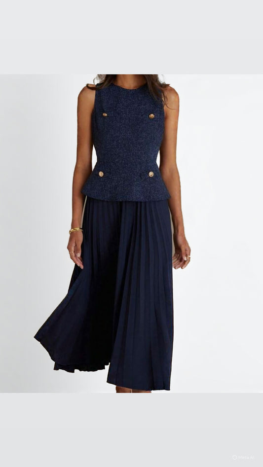 Bb Sleeveless pleated navy blue dress