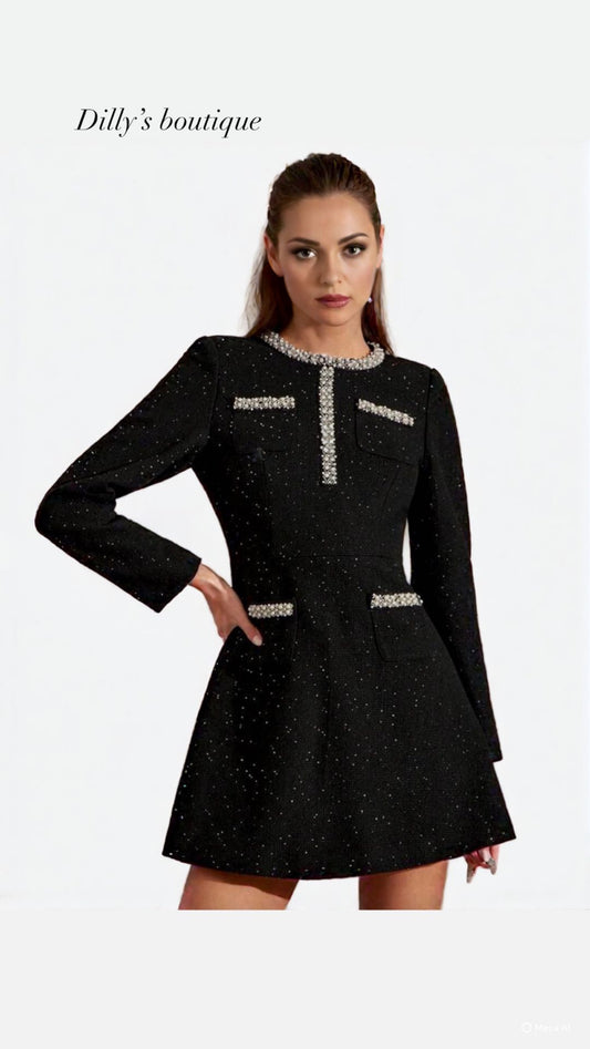 B Tweed long sleeve dress