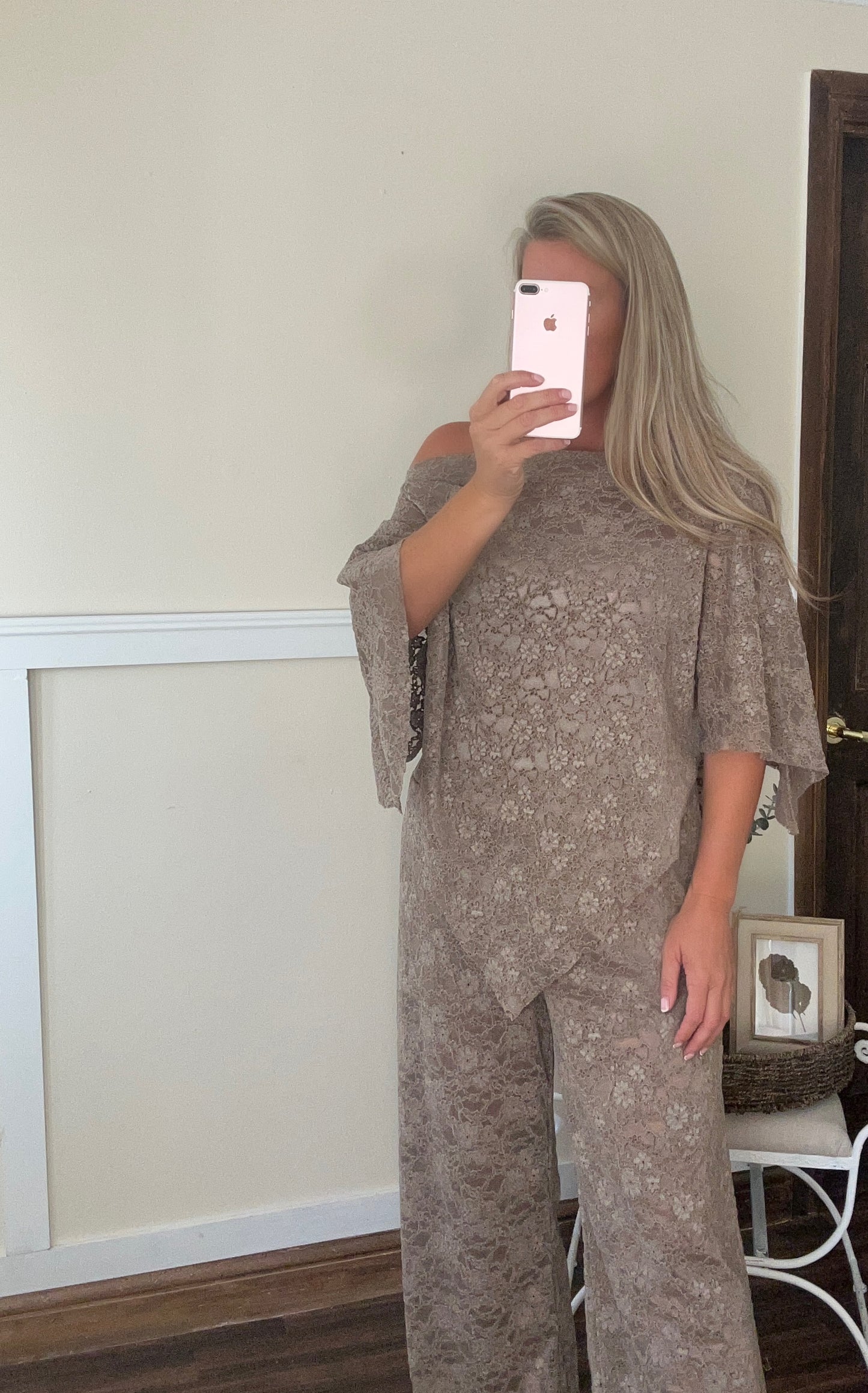 Lace Co ord poncho top & wide leg trousers