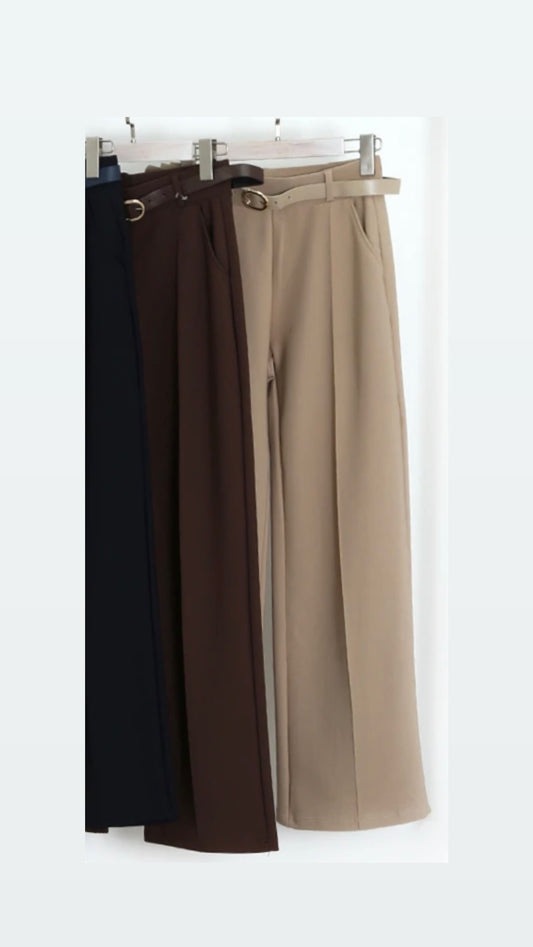 Beige belted trousers