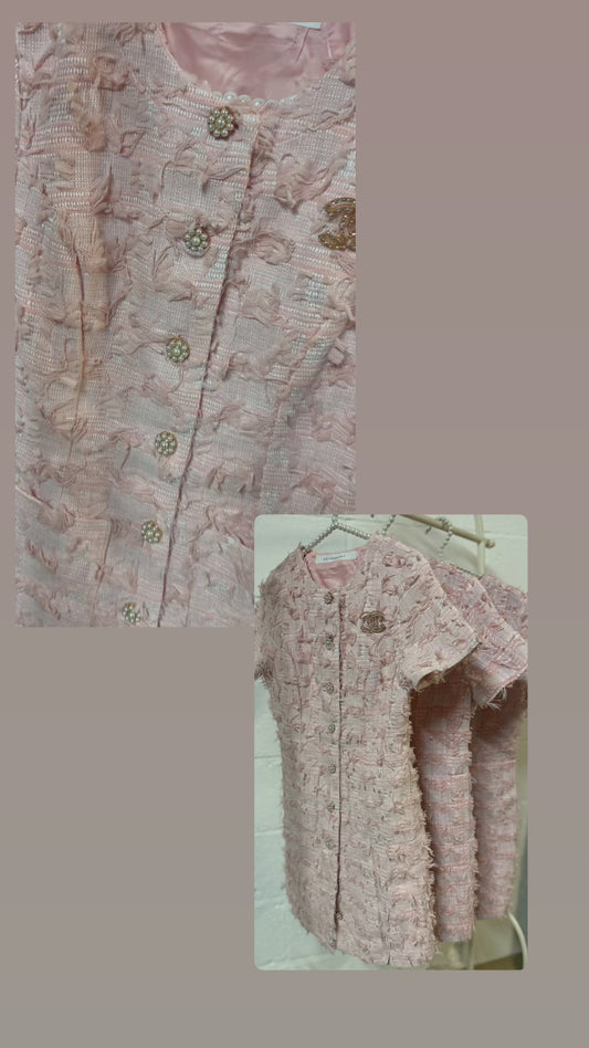 Pink dress pearl button